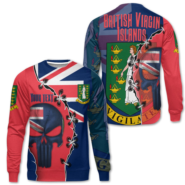 British Virgin Islands Sweatshirt Flag & Coat Of Arms Skull Style