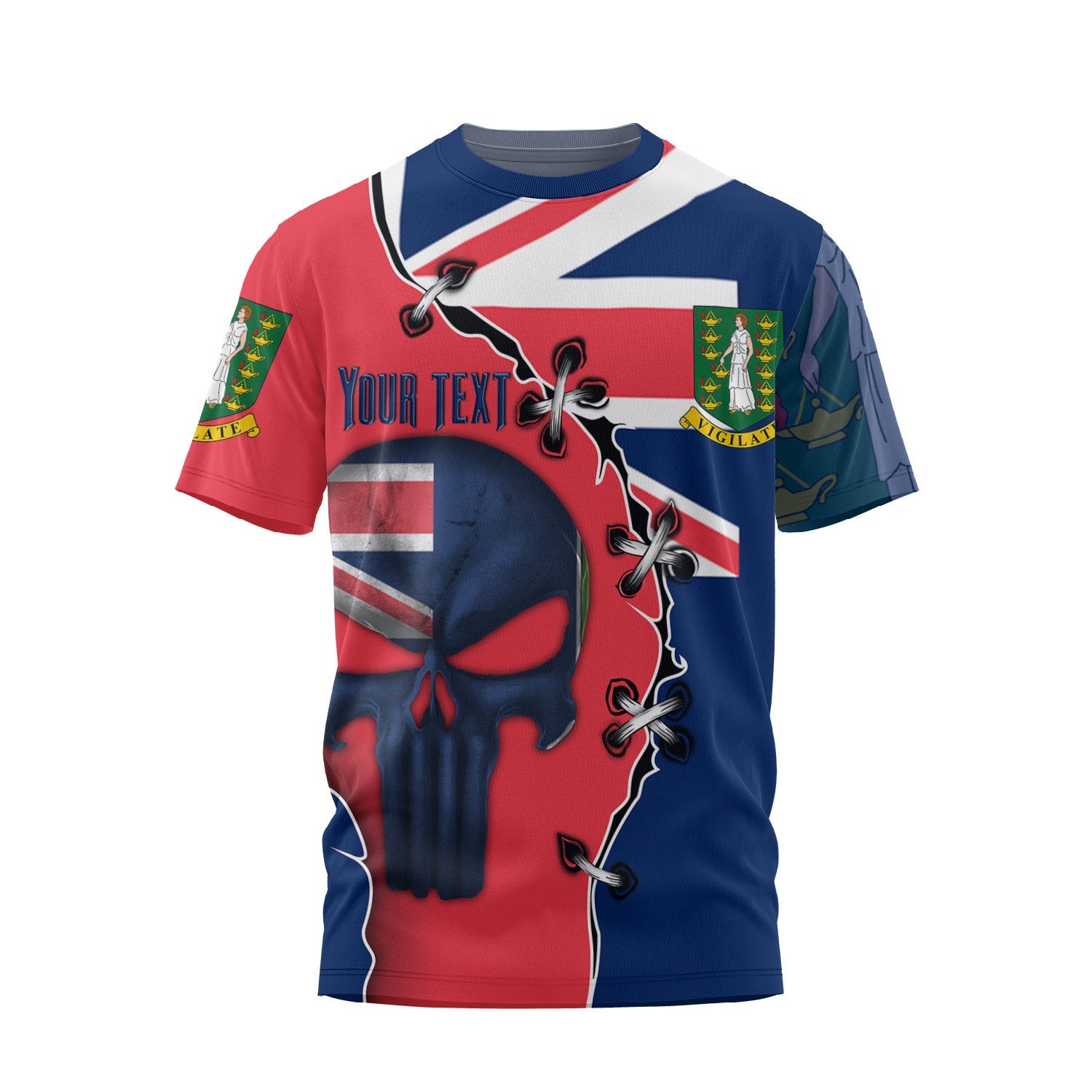 British Virgin Islands T Shirt Flag & Coat Of Arms Skull Style