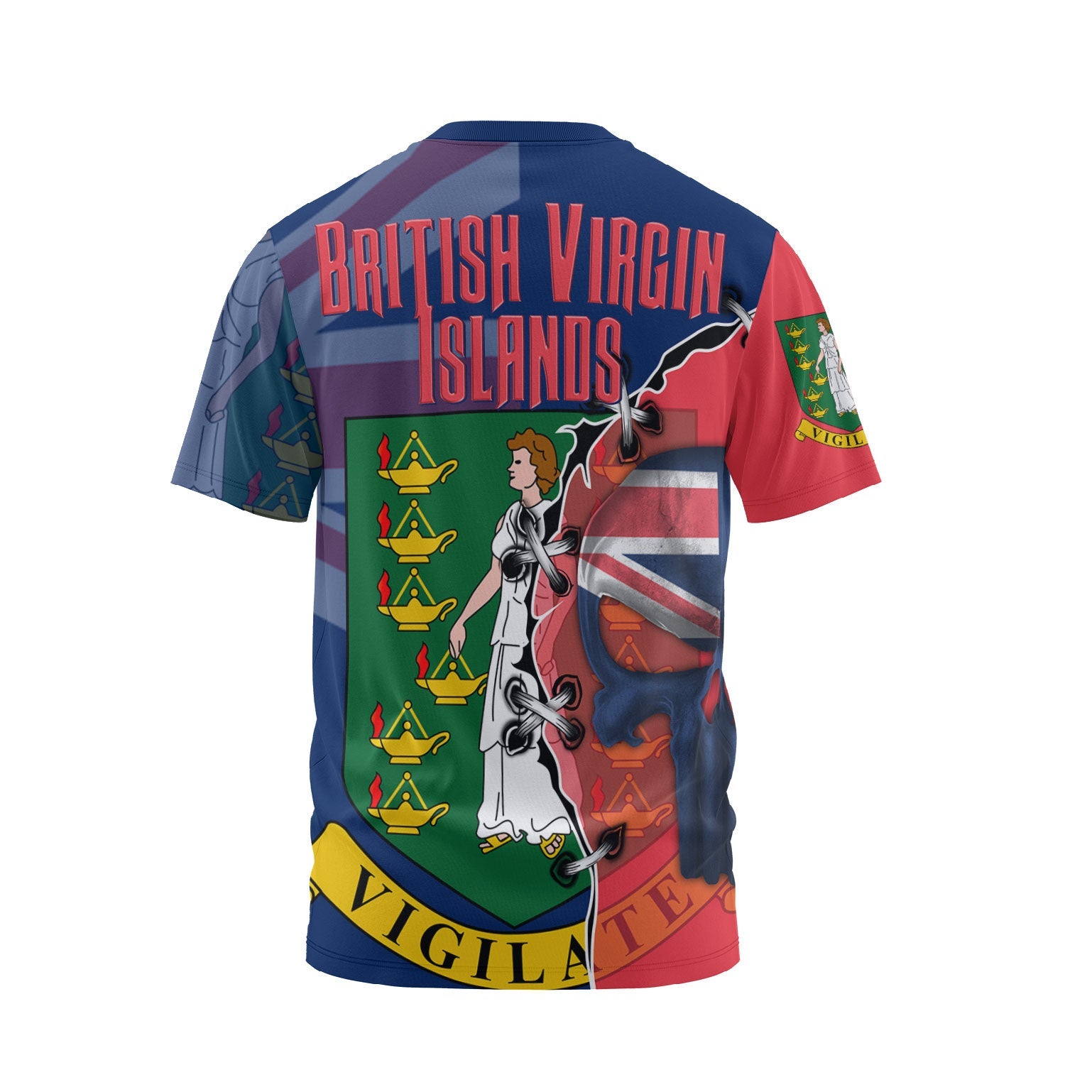 British Virgin Islands T Shirt Flag & Coat Of Arms Skull Style