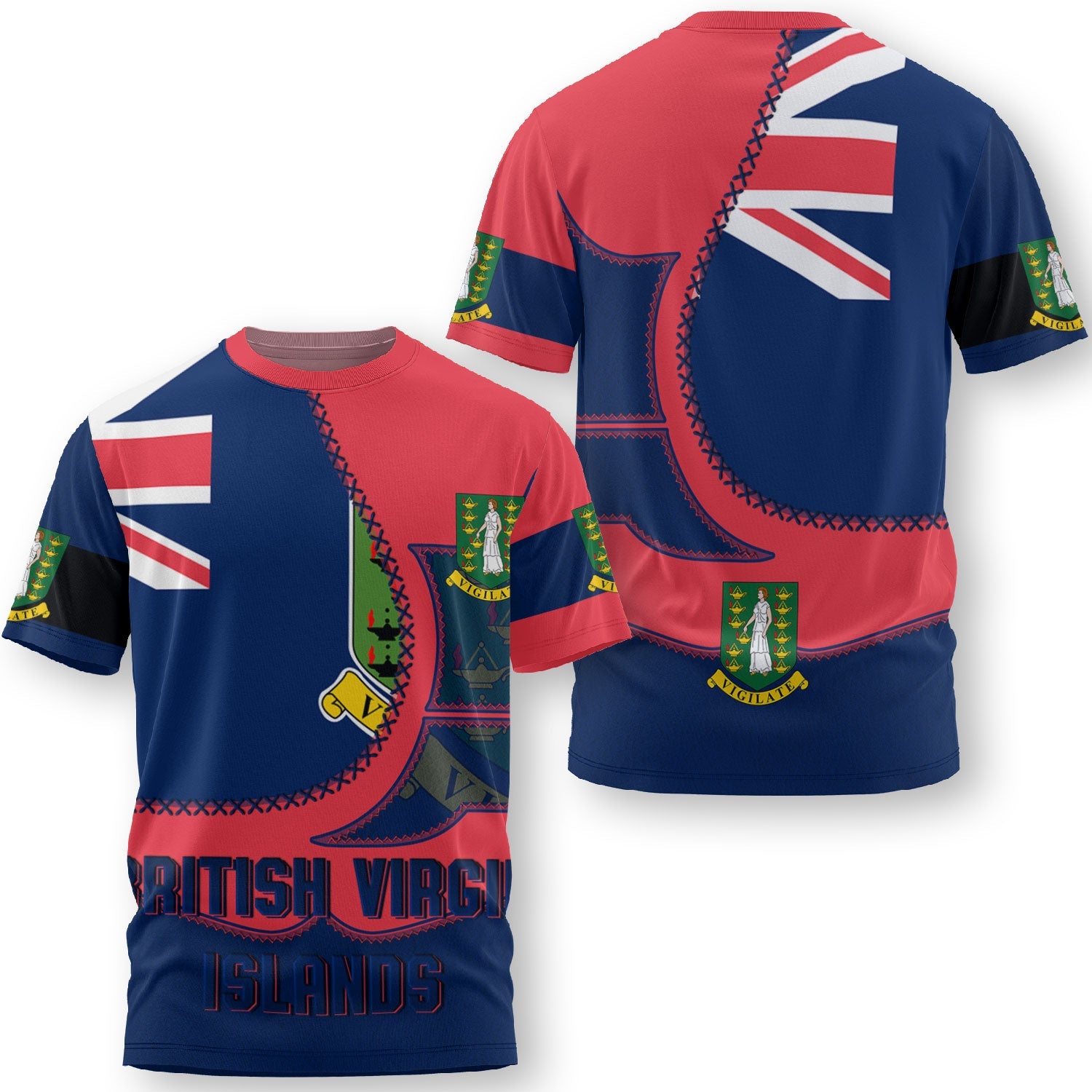 British Virgin Islands T Shirt Flag & Coat Of Arms Leather Style