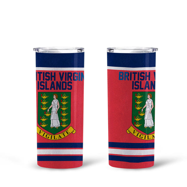 British Virgin Islands Tall Glitter Tumbler Flag & Coat Of Arms Hockey Style