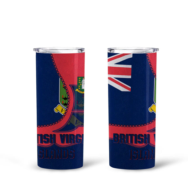 British Virgin Islands Tall Glitter Tumbler Flag & Coat Of Arms Leather Style