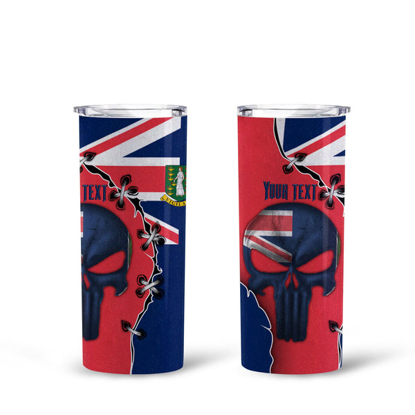 British Virgin Islands Tall Glitter Tumbler Flag & Coat Of Arms Skull Style