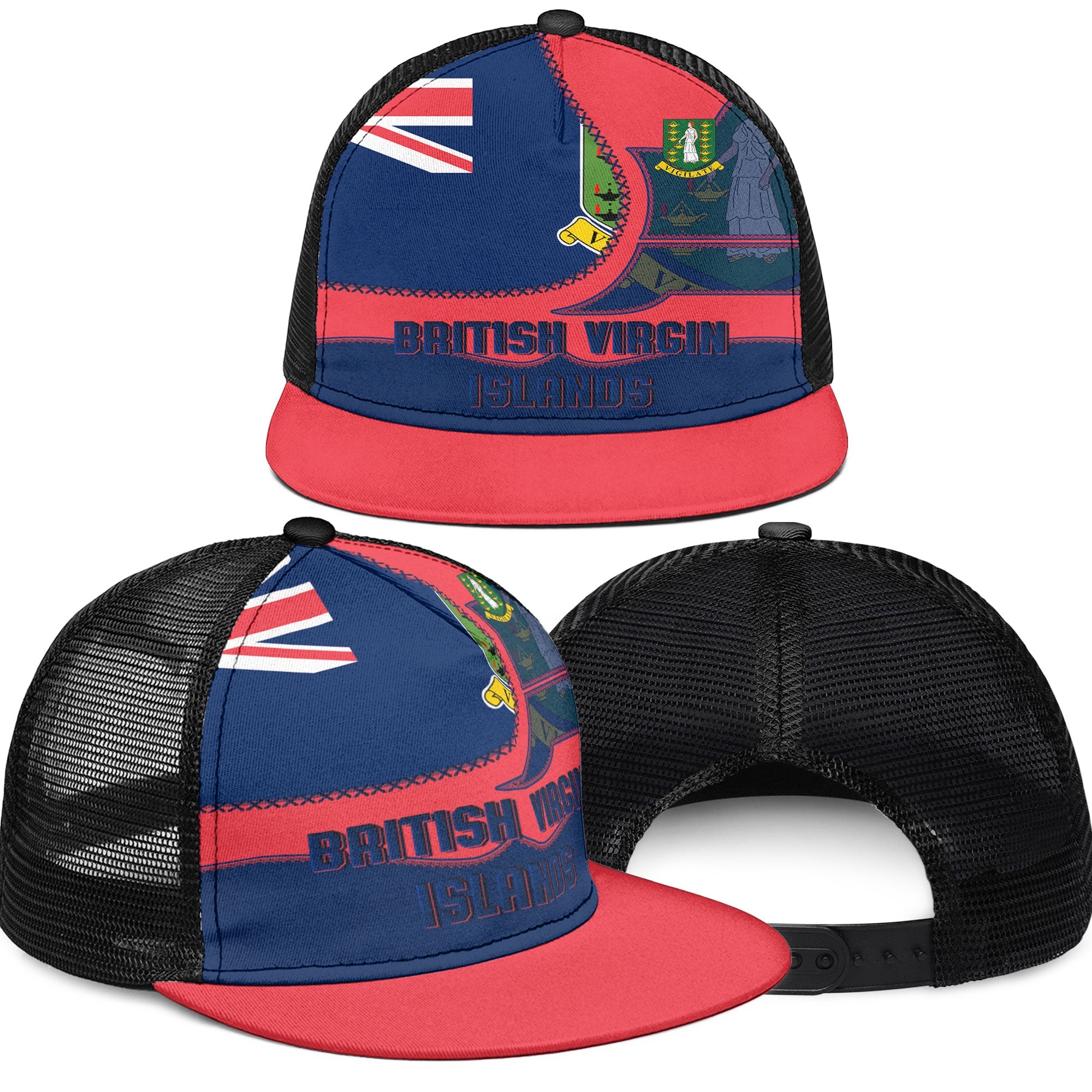 British Virgin Islands Trucker Hat Flag & Coat Of Arms Leather Style