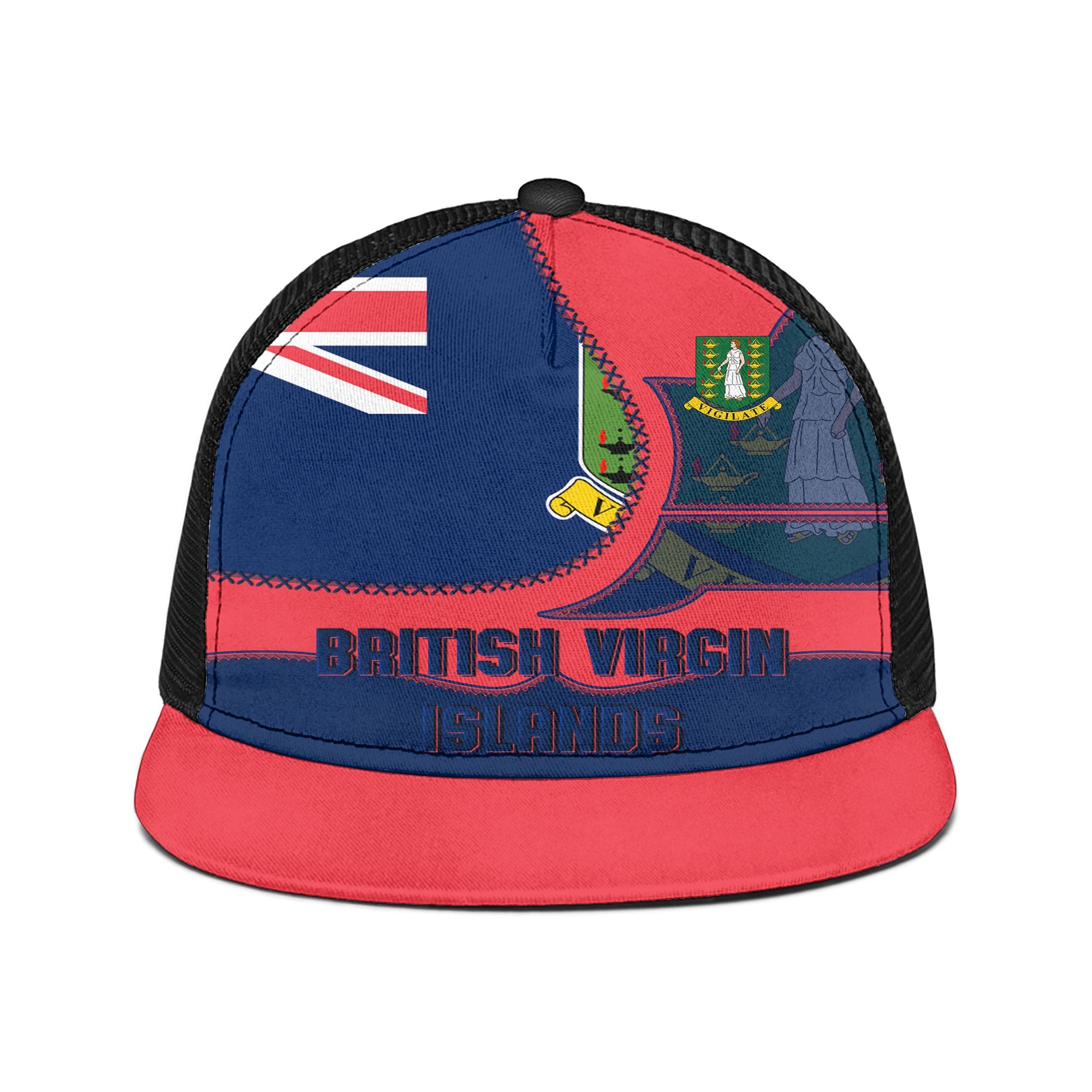 British Virgin Islands Trucker Hat Flag & Coat Of Arms Leather Style