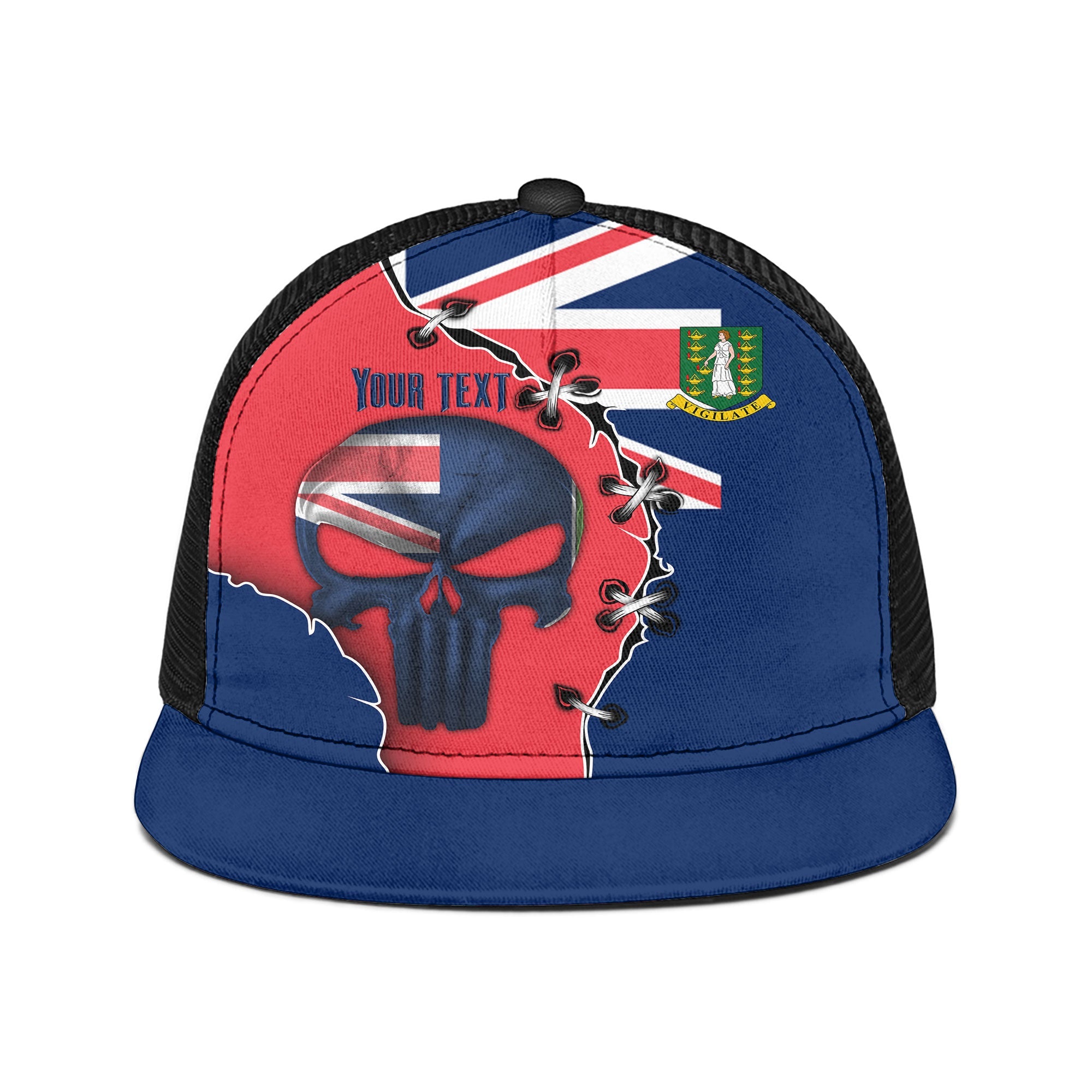 British Virgin Islands Trucker Hat Flag & Coat Of Arms Skull Style