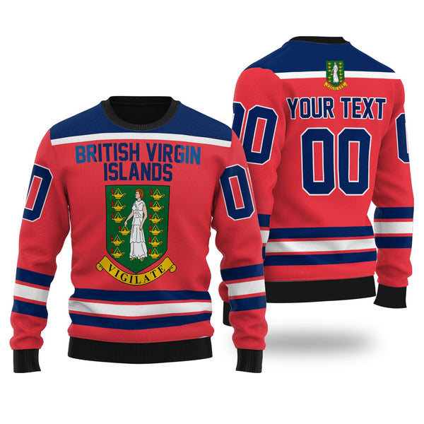 British Virgin Islands Ugly Sweater Flag & Coat Of Arms Hockey Style