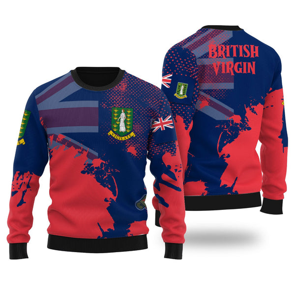 British Virgin Islands Ugly Sweater Flag & Coat Of Arms Paint Style