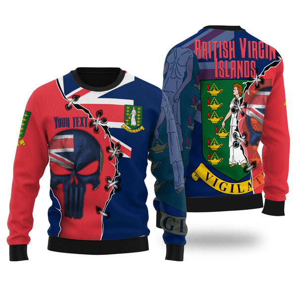 British Virgin Islands Ugly Sweater Flag & Coat Of Arms Skull Style