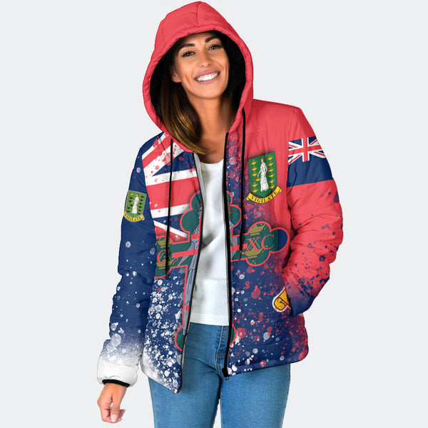 British Virgin Islands Women Hooded Padded Jacket Flag & Coat Of Arms Orthodox Style