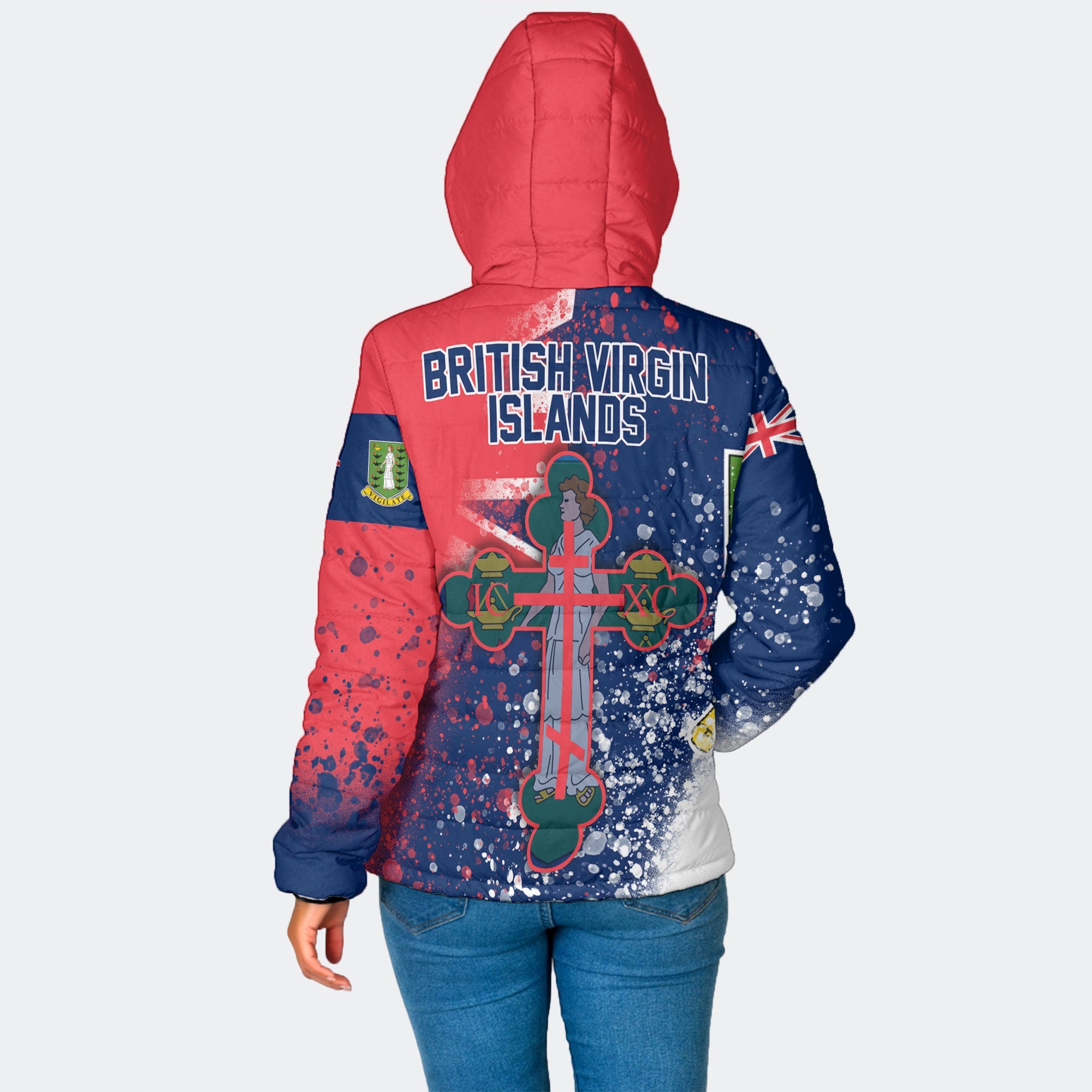 British Virgin Islands Women Hooded Padded Jacket Flag & Coat Of Arms Orthodox Style