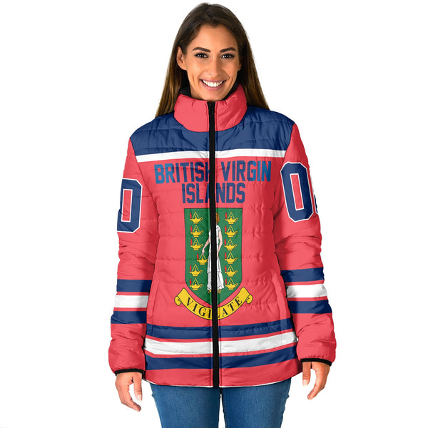 British Virgin Islands Women Padded Jacket Flag & Coat Of Arms Hockey Style