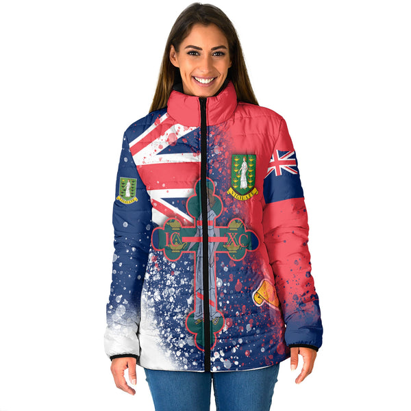 British Virgin Islands Women Padded Jacket Flag & Coat Of Arms Orthodox Style