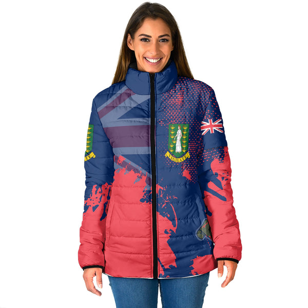 British Virgin Islands Women Padded Jacket Flag & Coat Of Arms Paint Style