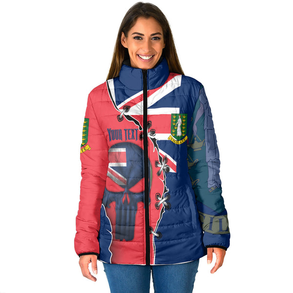 British Virgin Islands Women Padded Jacket Flag & Coat Of Arms Skull Style