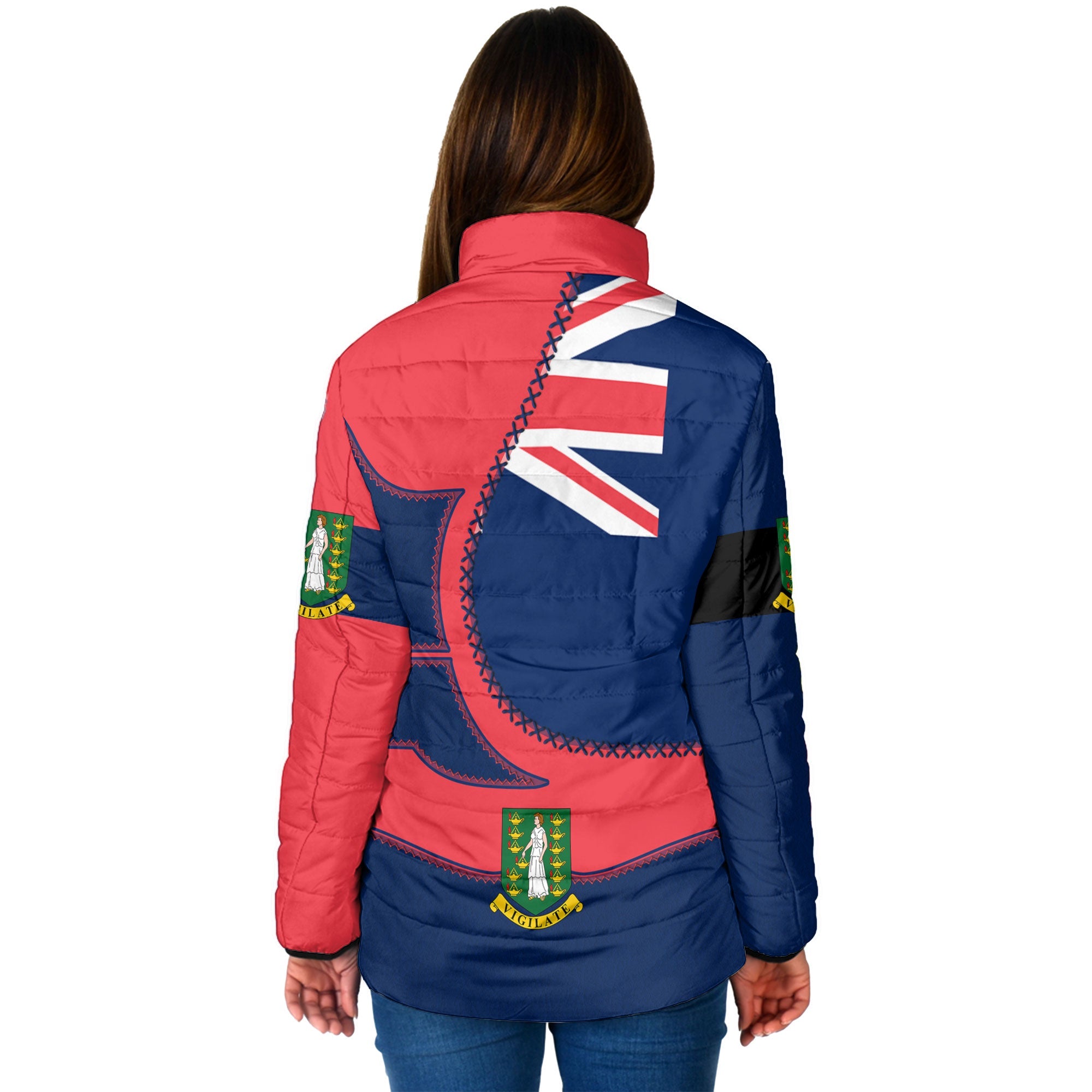 British Virgin Islands Women Padded Jacket Flag & Coat Of Arms Leather Style