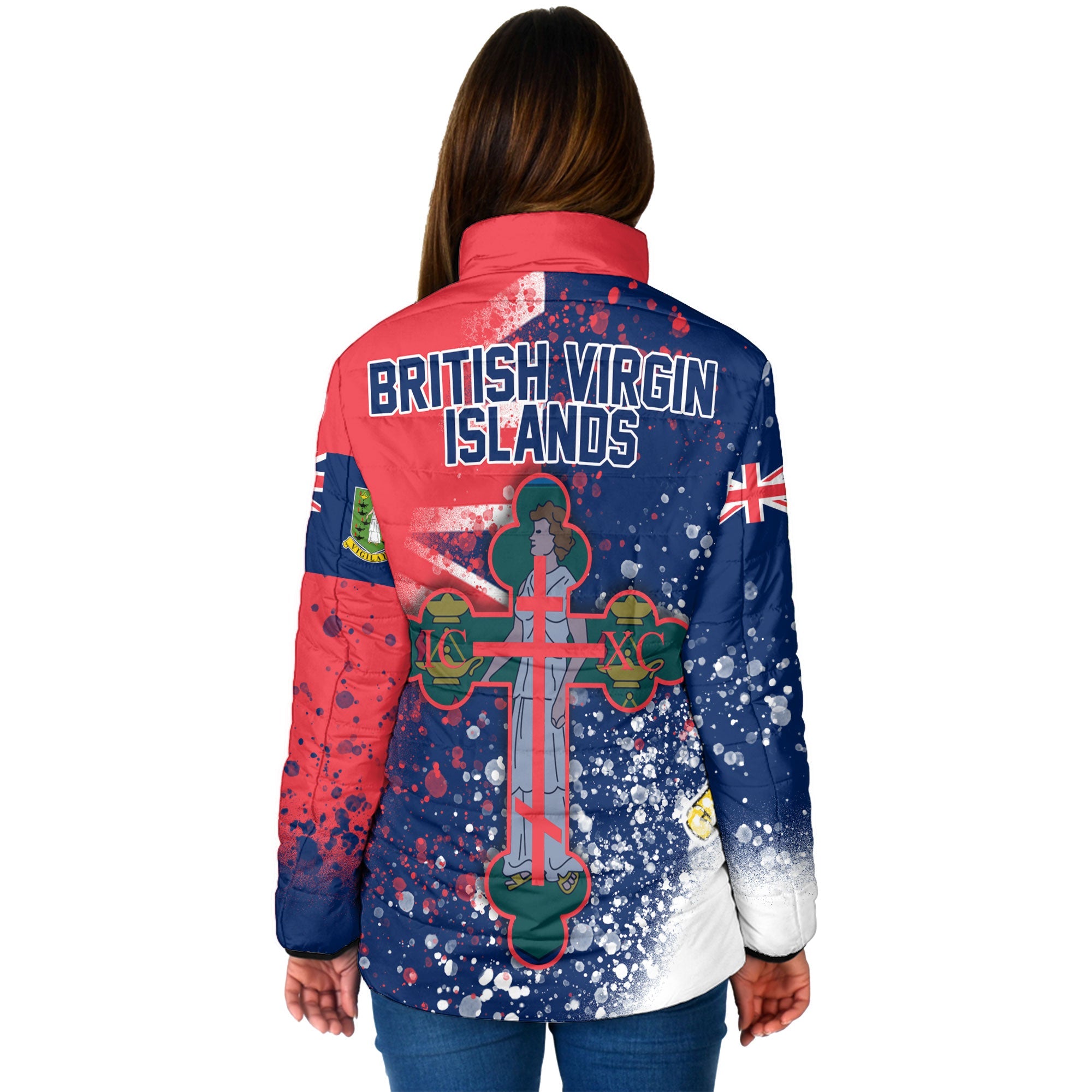 British Virgin Islands Women Padded Jacket Flag & Coat Of Arms Orthodox Style