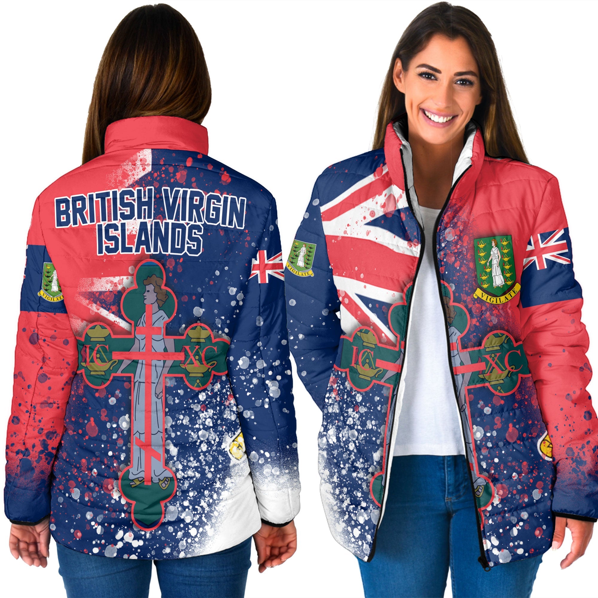 British Virgin Islands Women Padded Jacket Flag & Coat Of Arms Orthodox Style