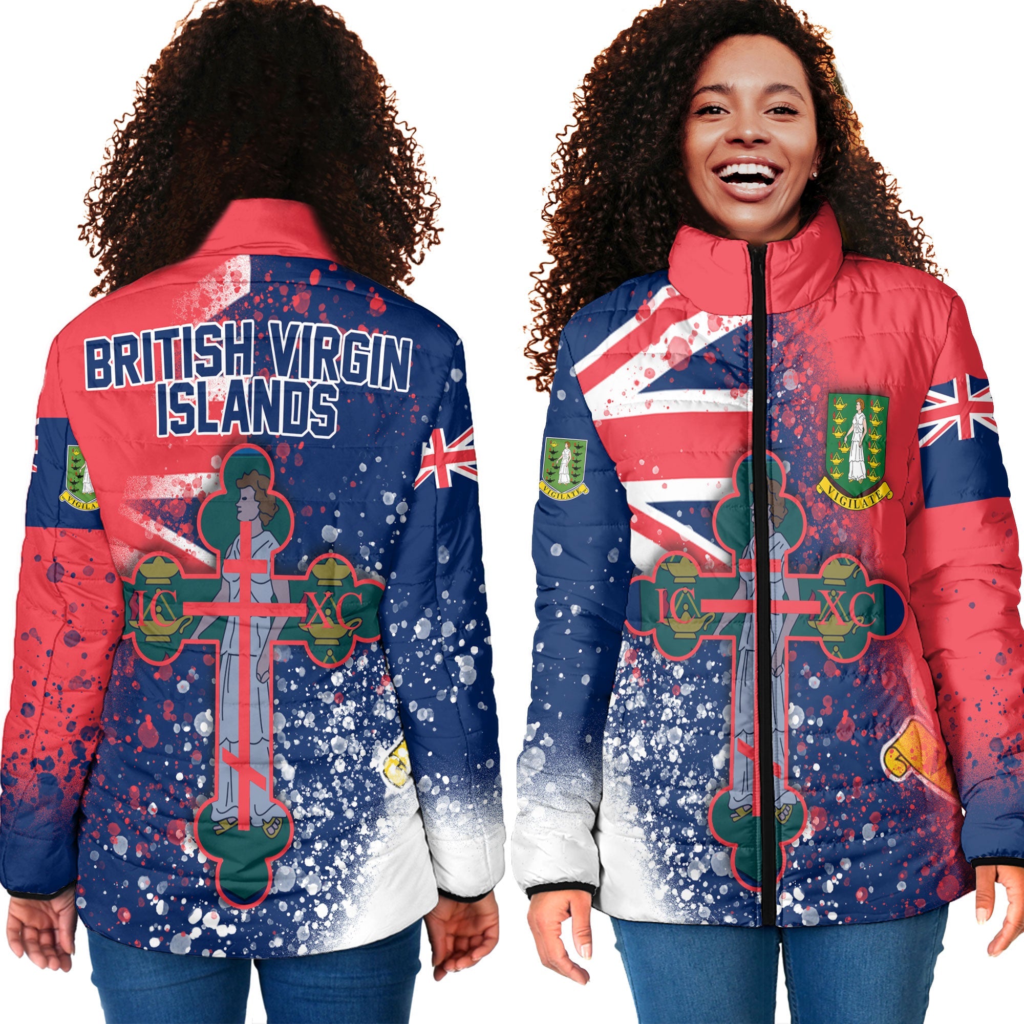 British Virgin Islands Women Padded Jacket Flag & Coat Of Arms Orthodox Style