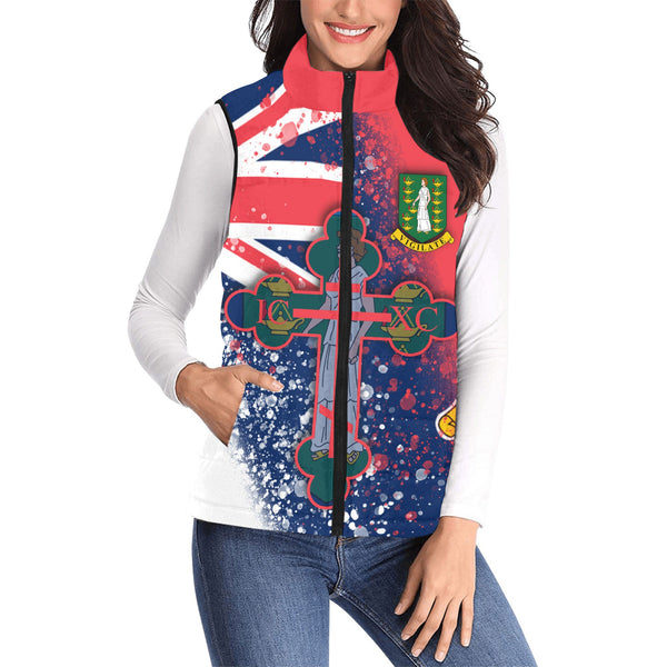 British Virgin Islands Women Padded Jacket Vest Flag & Coat Of Arms Orthodox Style