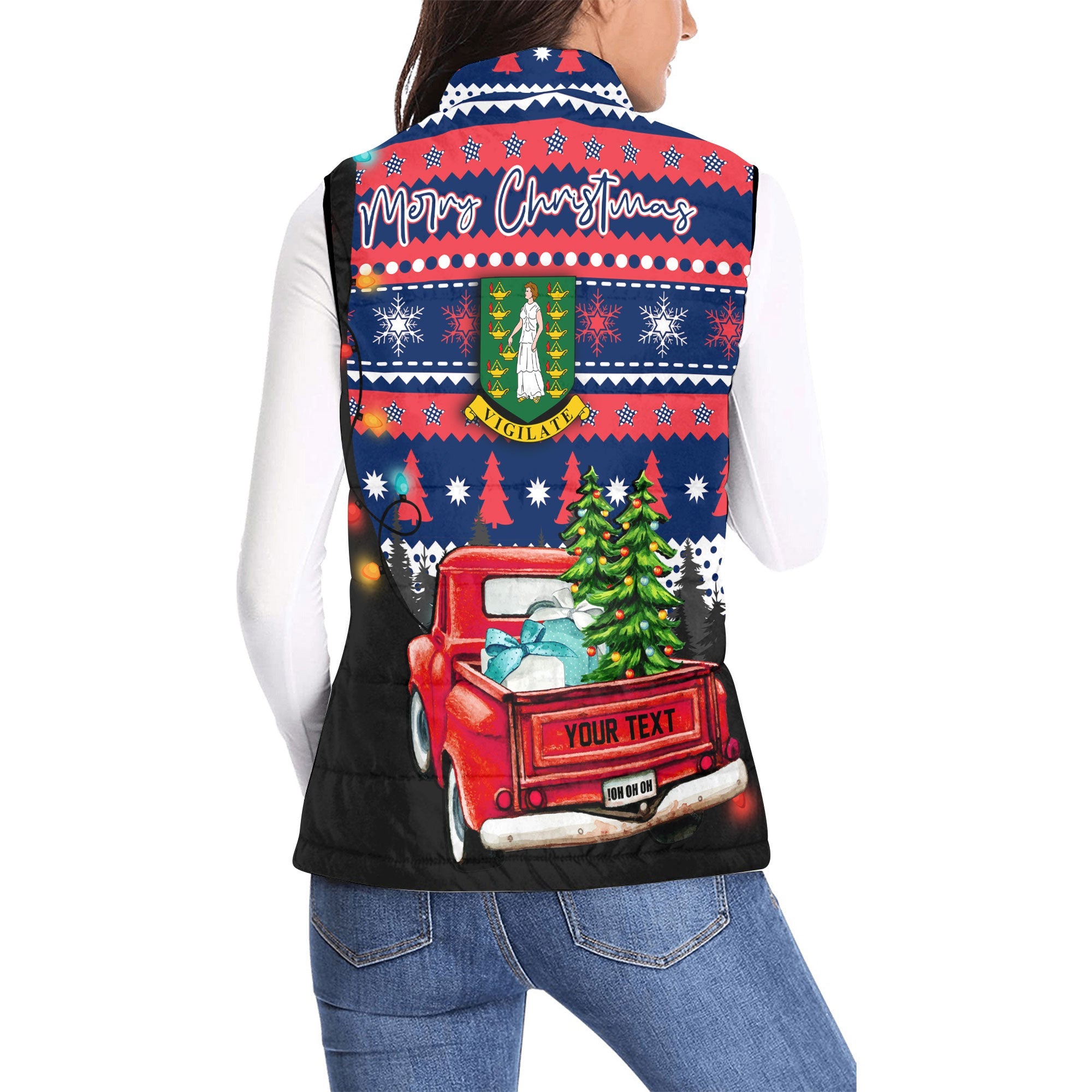 British Virgin Islands Women Padded Jacket Vest Coat Of Arms Christmas Style