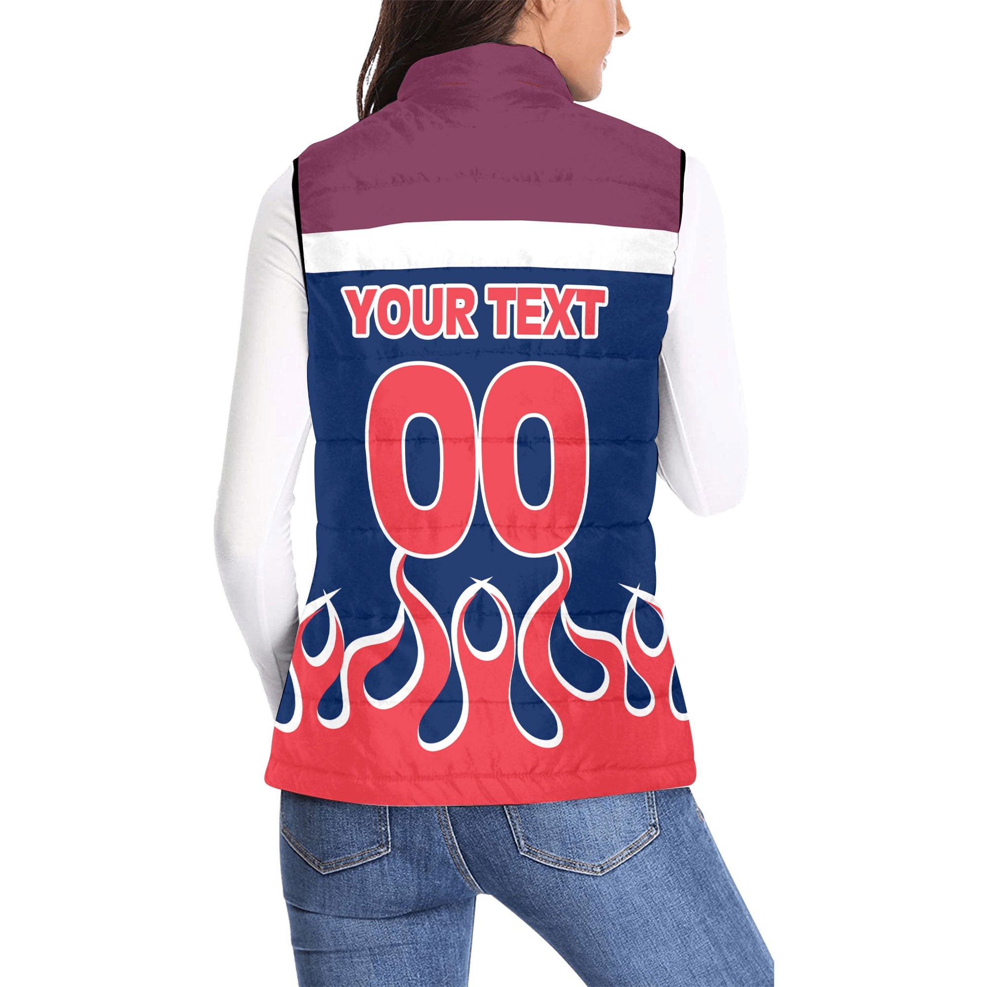 British Virgin Islands Women Padded Jacket Vest Flag & Coat Of Arms Fire Hockey Style