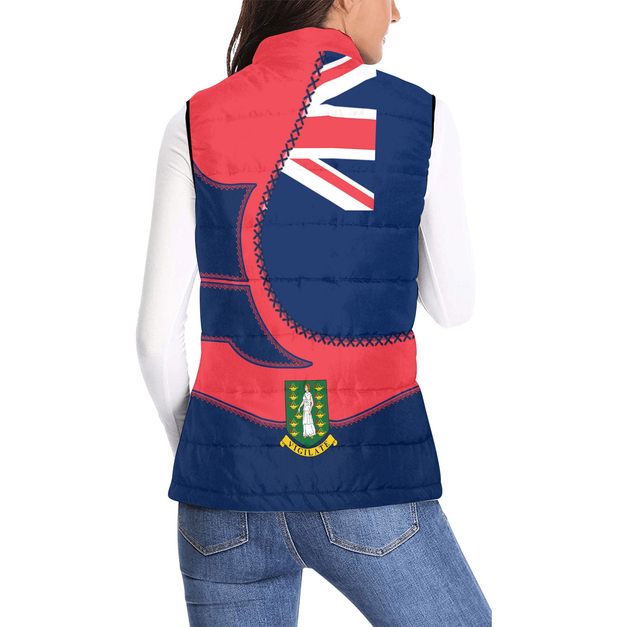 British Virgin Islands Women Padded Jacket Vest Flag & Coat Of Arms Leather Style