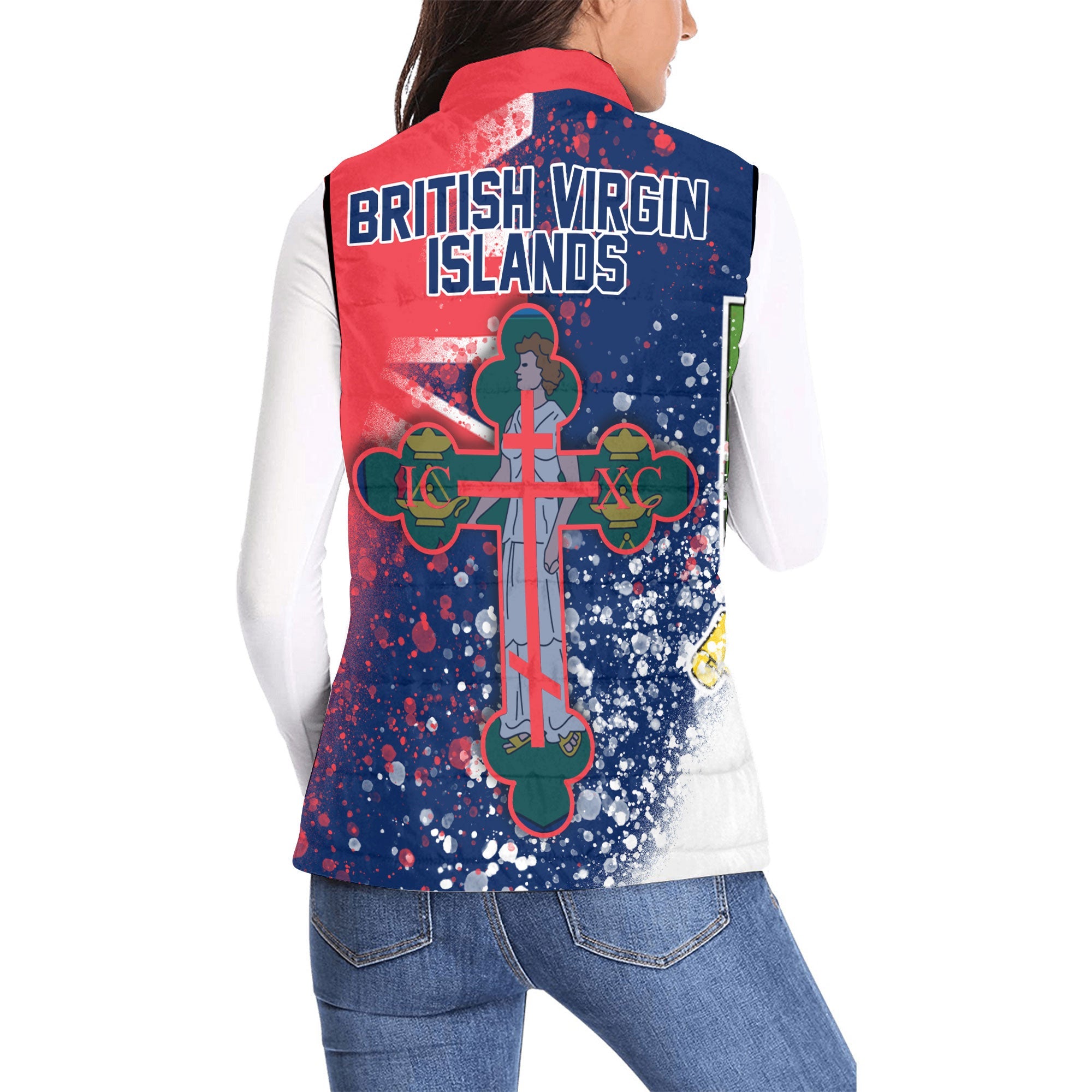 British Virgin Islands Women Padded Jacket Vest Flag & Coat Of Arms Orthodox Style