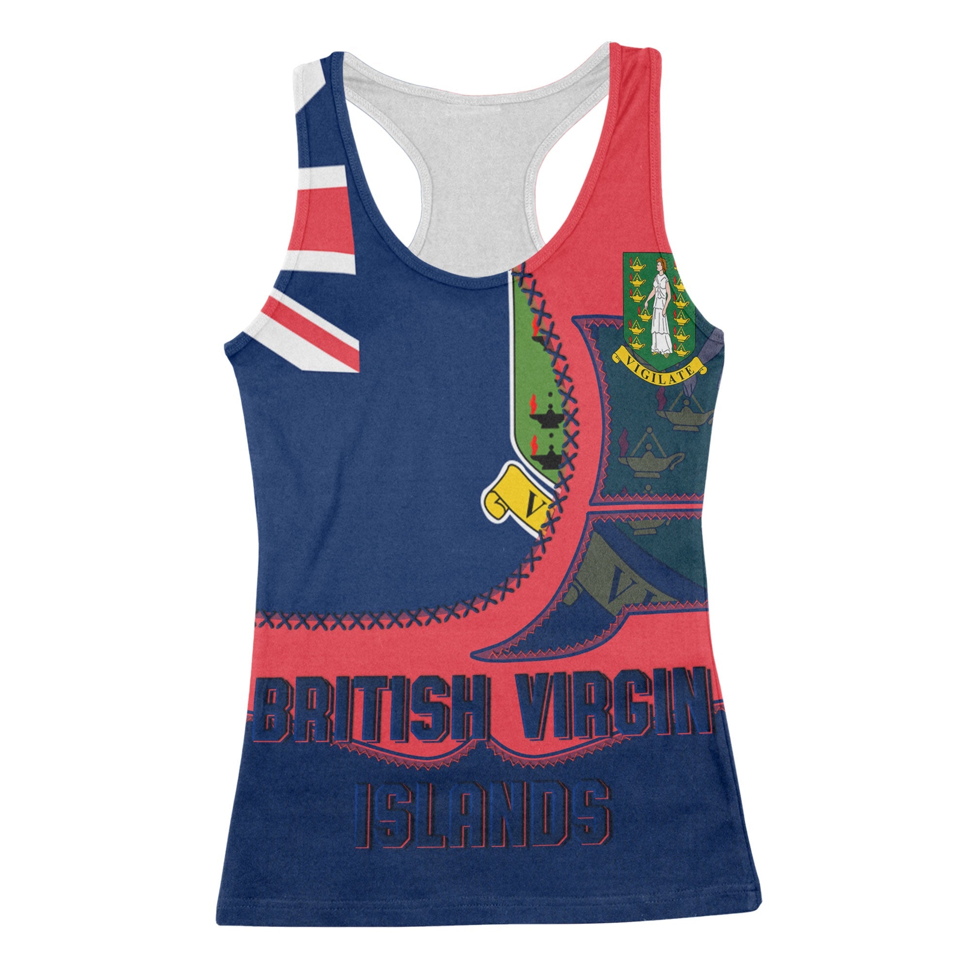 British Virgin Islands Women Tank Top Flag & Coat Of Arms Leather Style