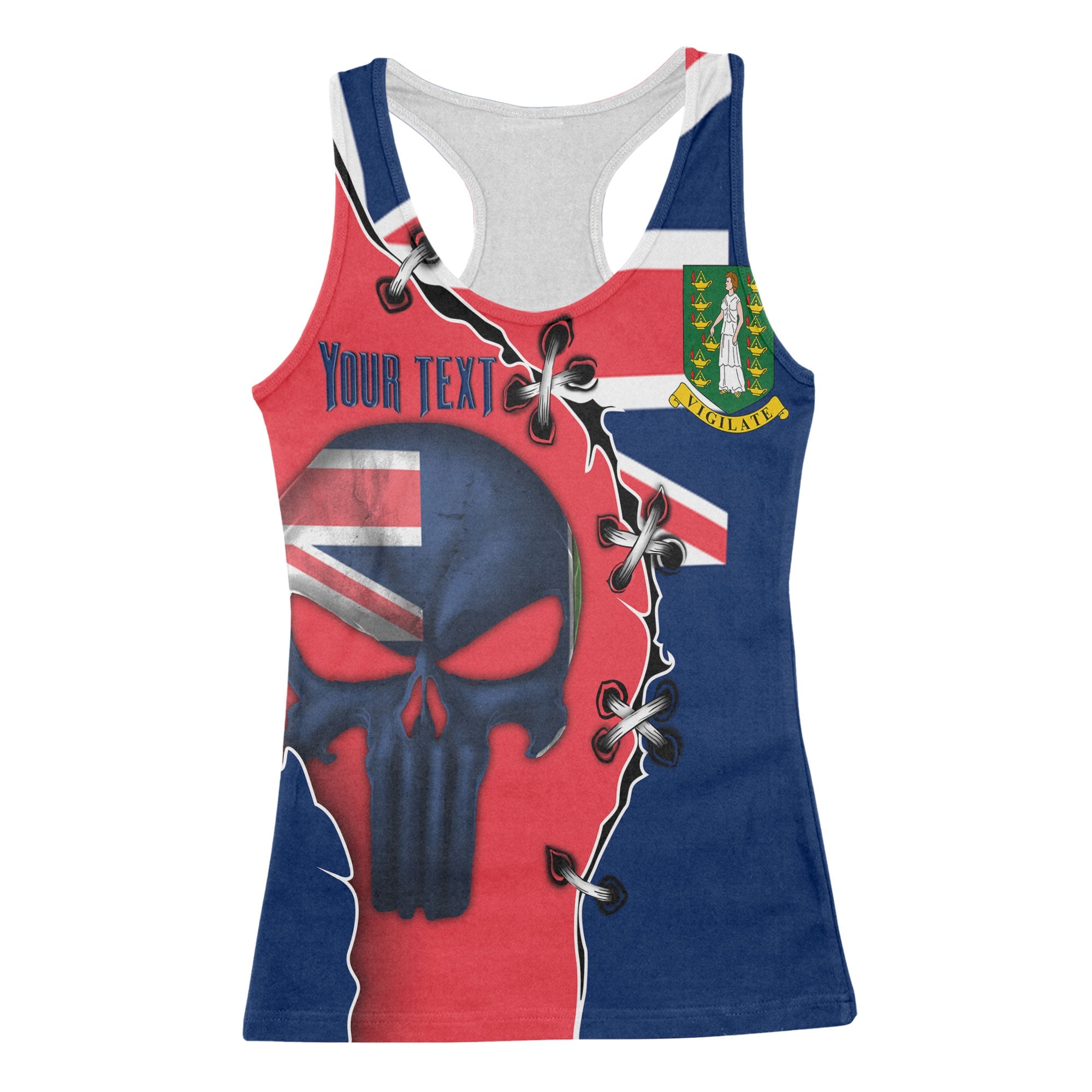 British Virgin Islands Women Tank Top Flag & Coat Of Arms Skull Style