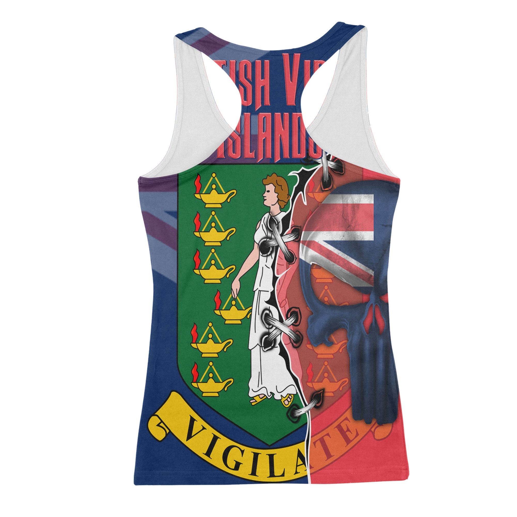 British Virgin Islands Women Tank Top Flag & Coat Of Arms Skull Style