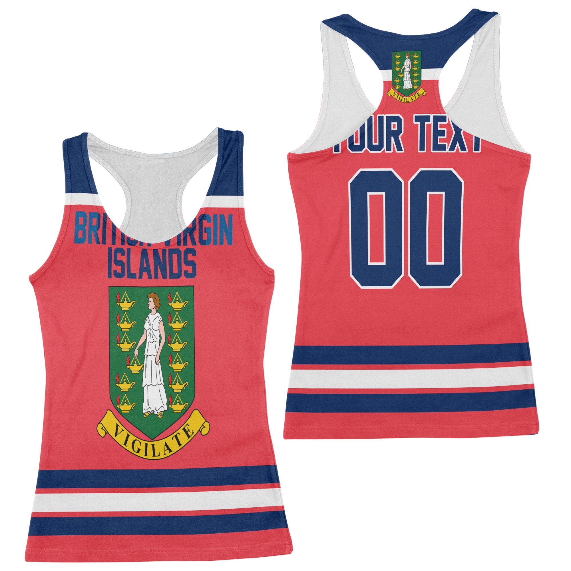 British Virgin Islands Women Tank Top Flag & Coat Of Arms Hockey Style