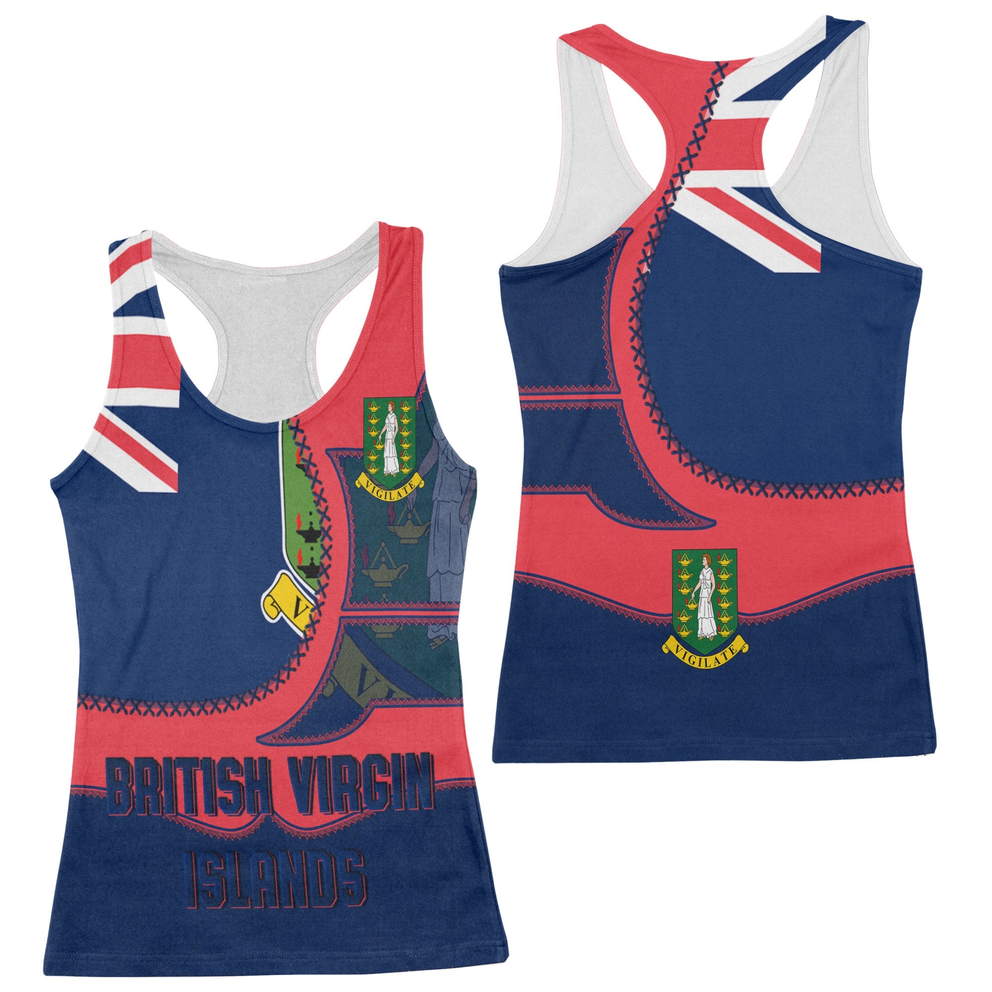 British Virgin Islands Women Tank Top Flag & Coat Of Arms Leather Style