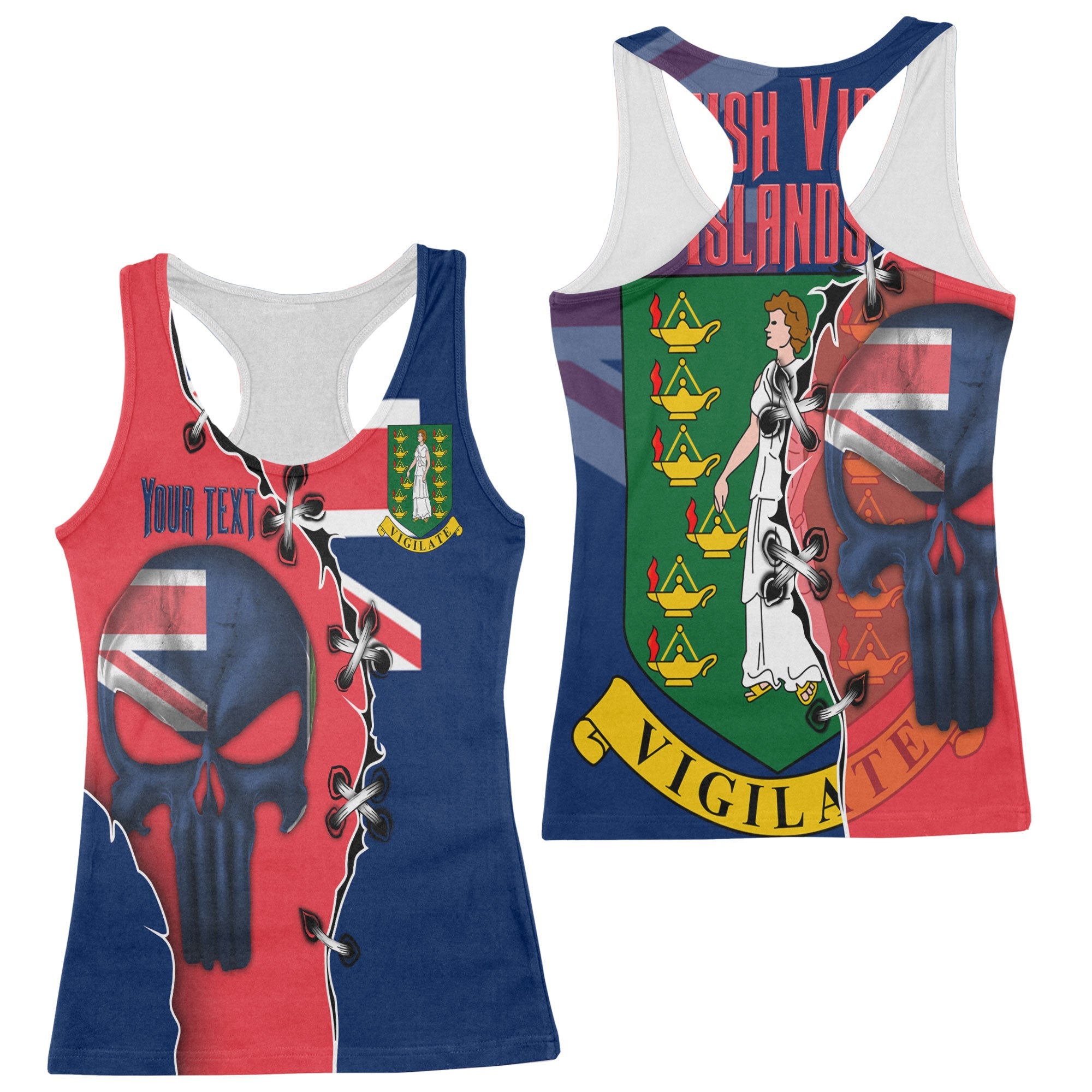 British Virgin Islands Women Tank Top Flag & Coat Of Arms Skull Style