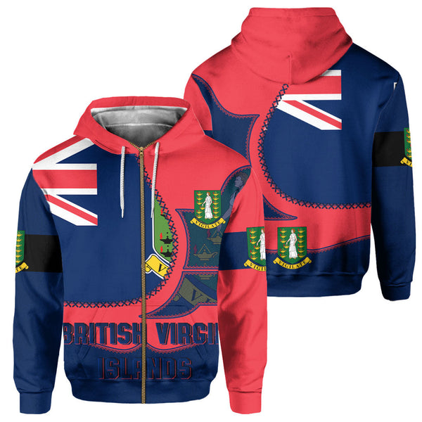 British Virgin Islands Zip Hoodie Flag & Coat Of Arms Leather Style