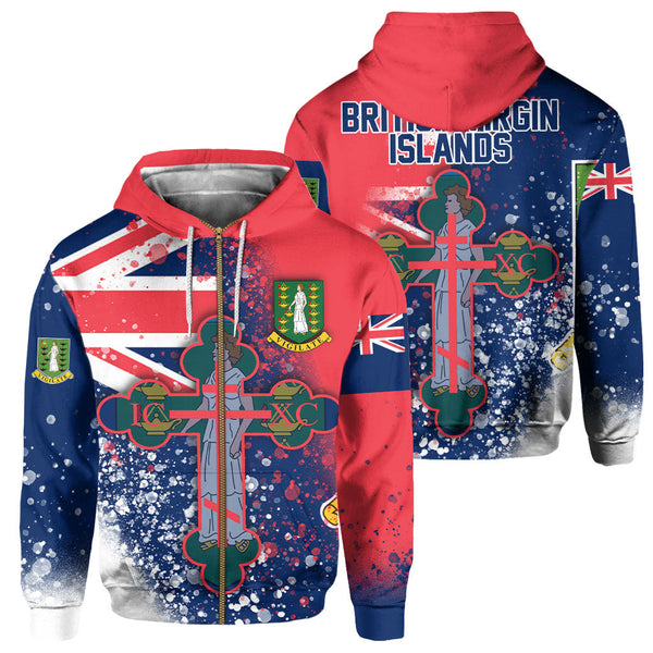 British Virgin Islands Zip Hoodie Flag & Coat Of Arms Orthodox Style