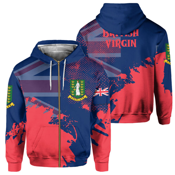 British Virgin Islands Zip Hoodie Flag & Coat Of Arms Paint Style