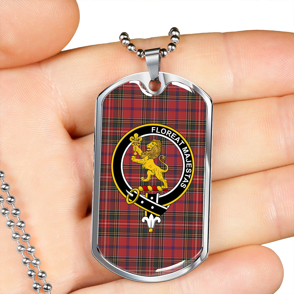 Brown of Castledean (Broun of Castledean) Weathered Clan Badge Classic Tartan Dog Tag Necklace