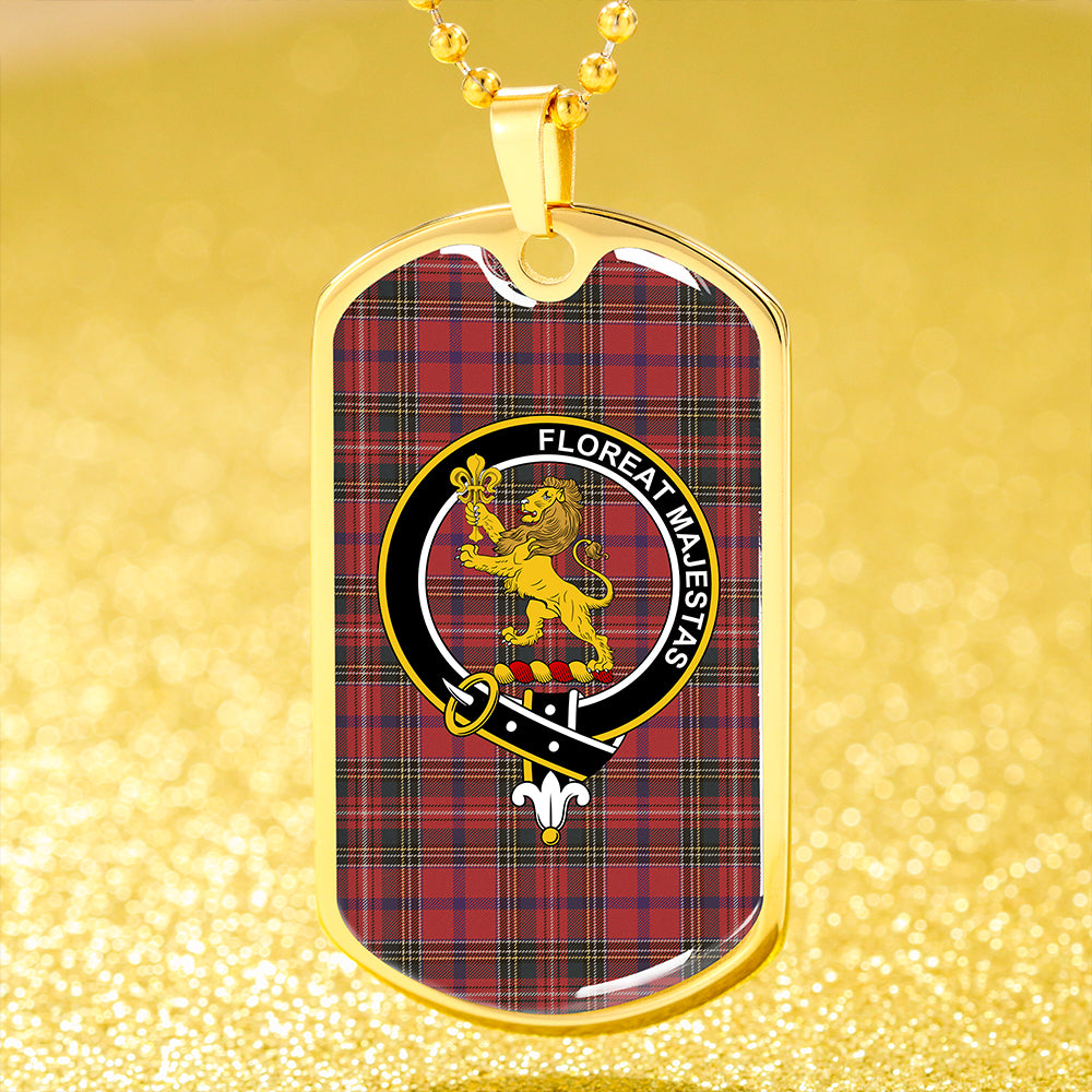 Brown of Castledean (Broun of Castledean) Weathered Clan Badge Classic Tartan Dog Tag Necklace
