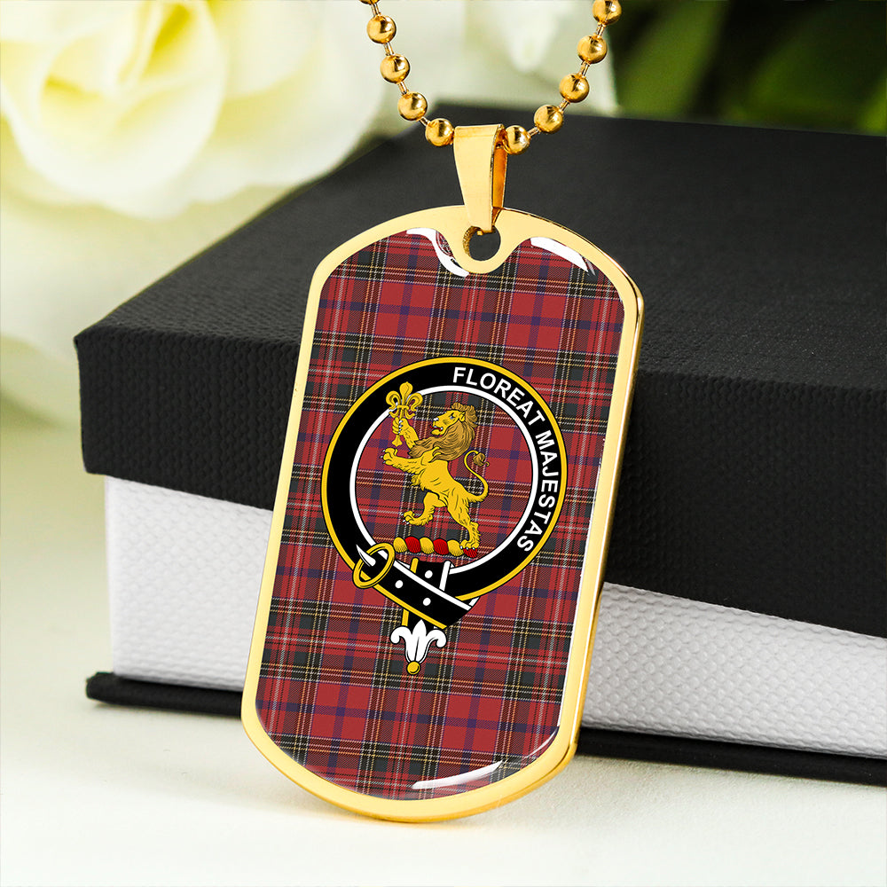Brown of Castledean (Broun of Castledean) Weathered Clan Badge Classic Tartan Dog Tag Necklace