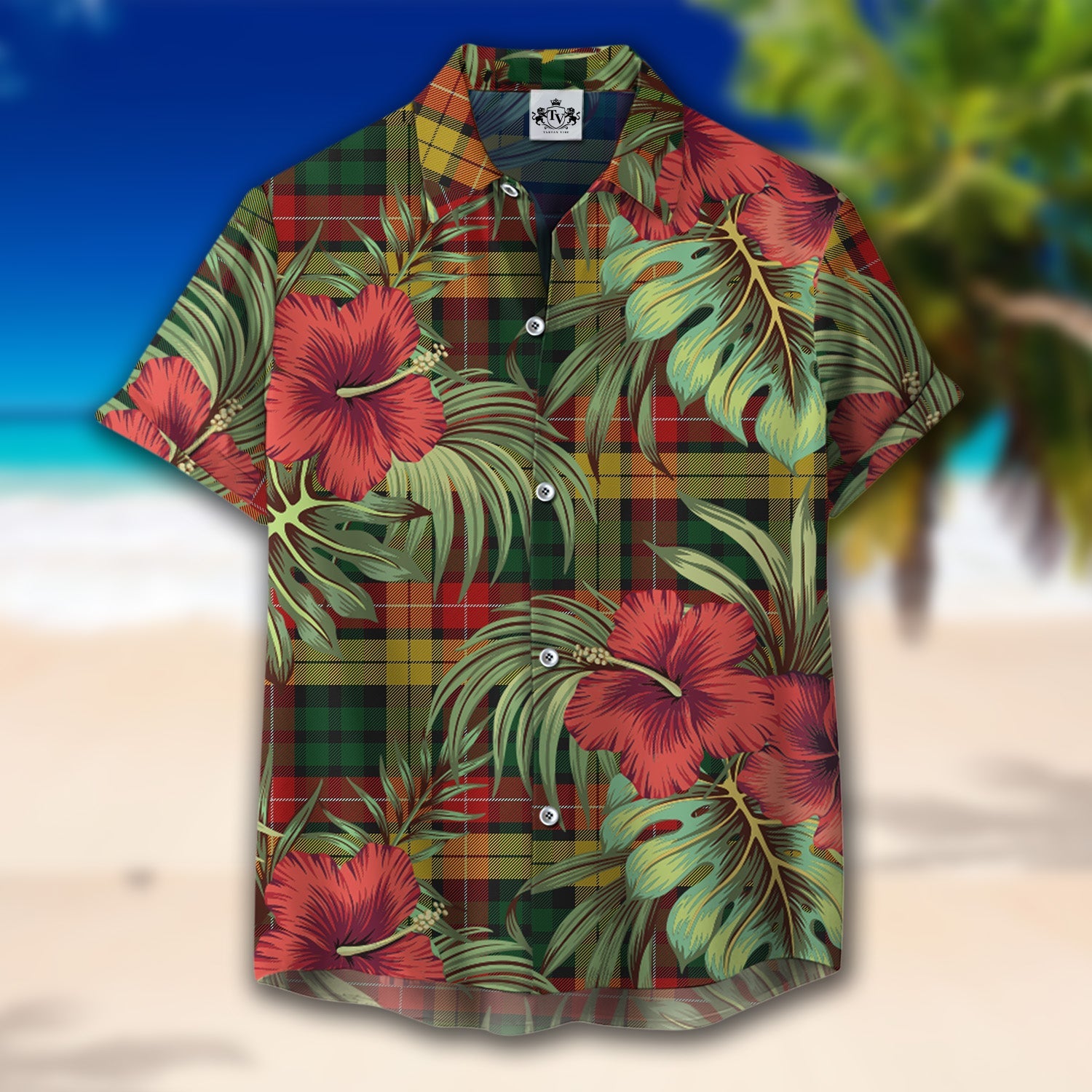 Scottish Tartan Buchanan 01 Clan Hawaiian Shirt Hibiscus - Tropical Garden Style