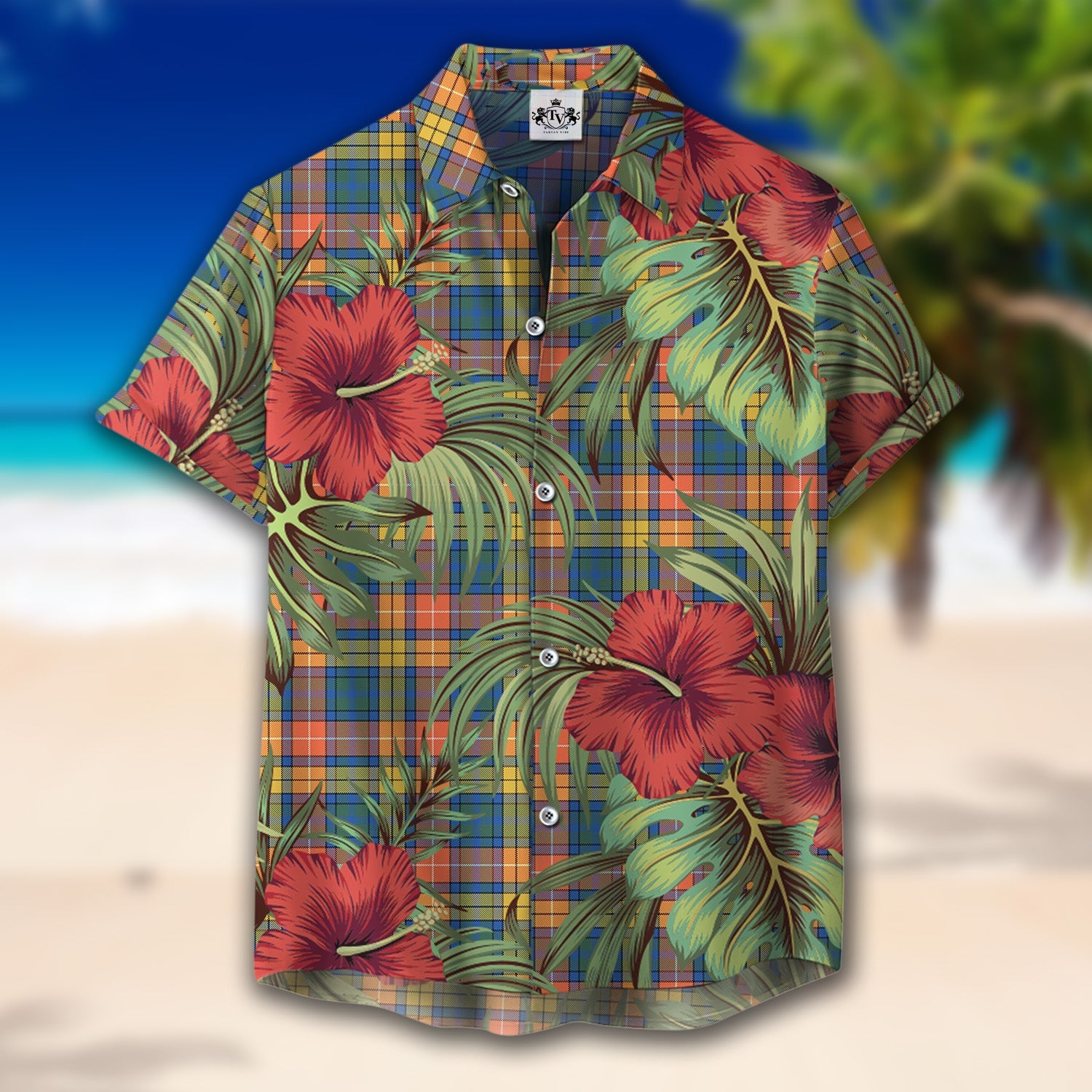 Scottish Tartan Buchanan Ancient Clan Hawaiian Shirt Hibiscus - Tropical Garden Style