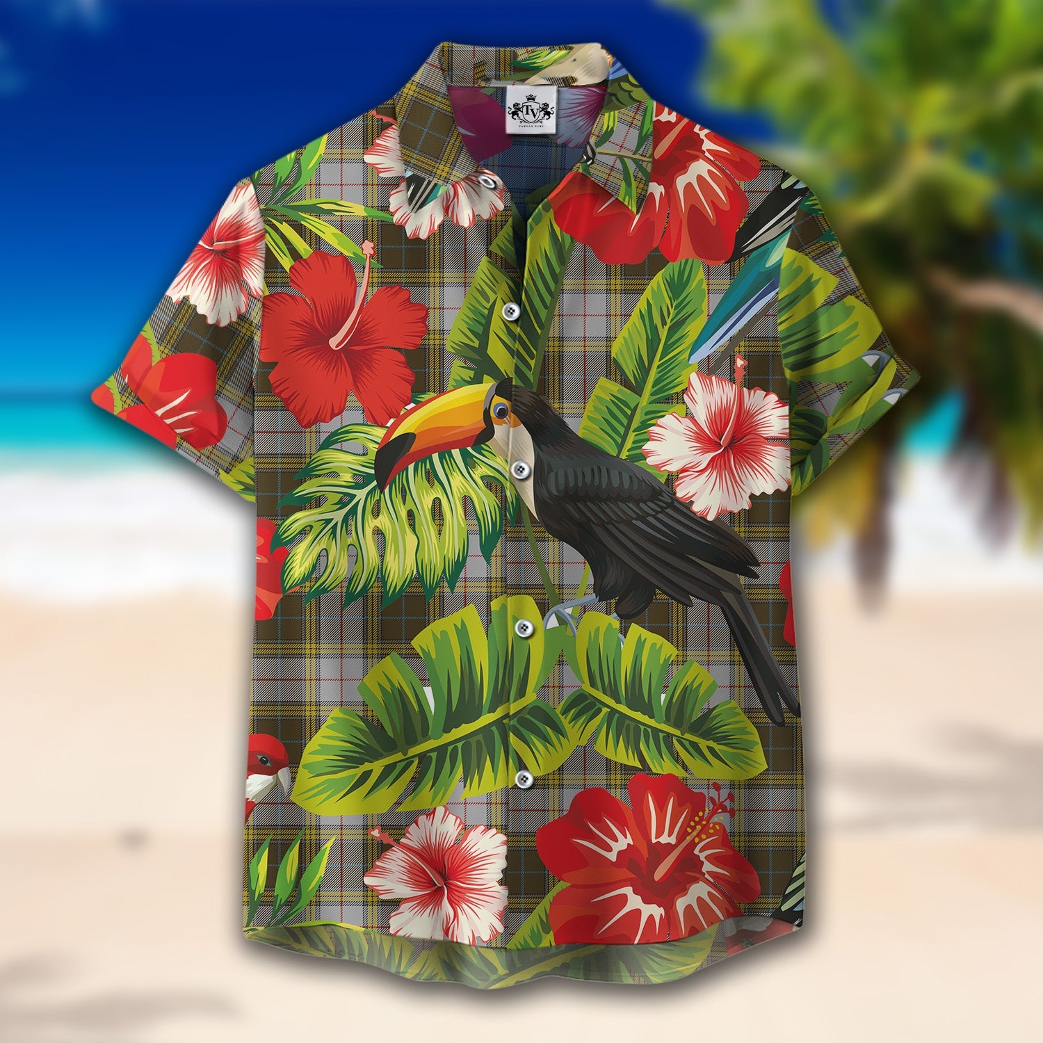 Scottish Tartan Buchanan Dress Clan Hawaiian Shirt Hibiscus - Tropical Garden Style