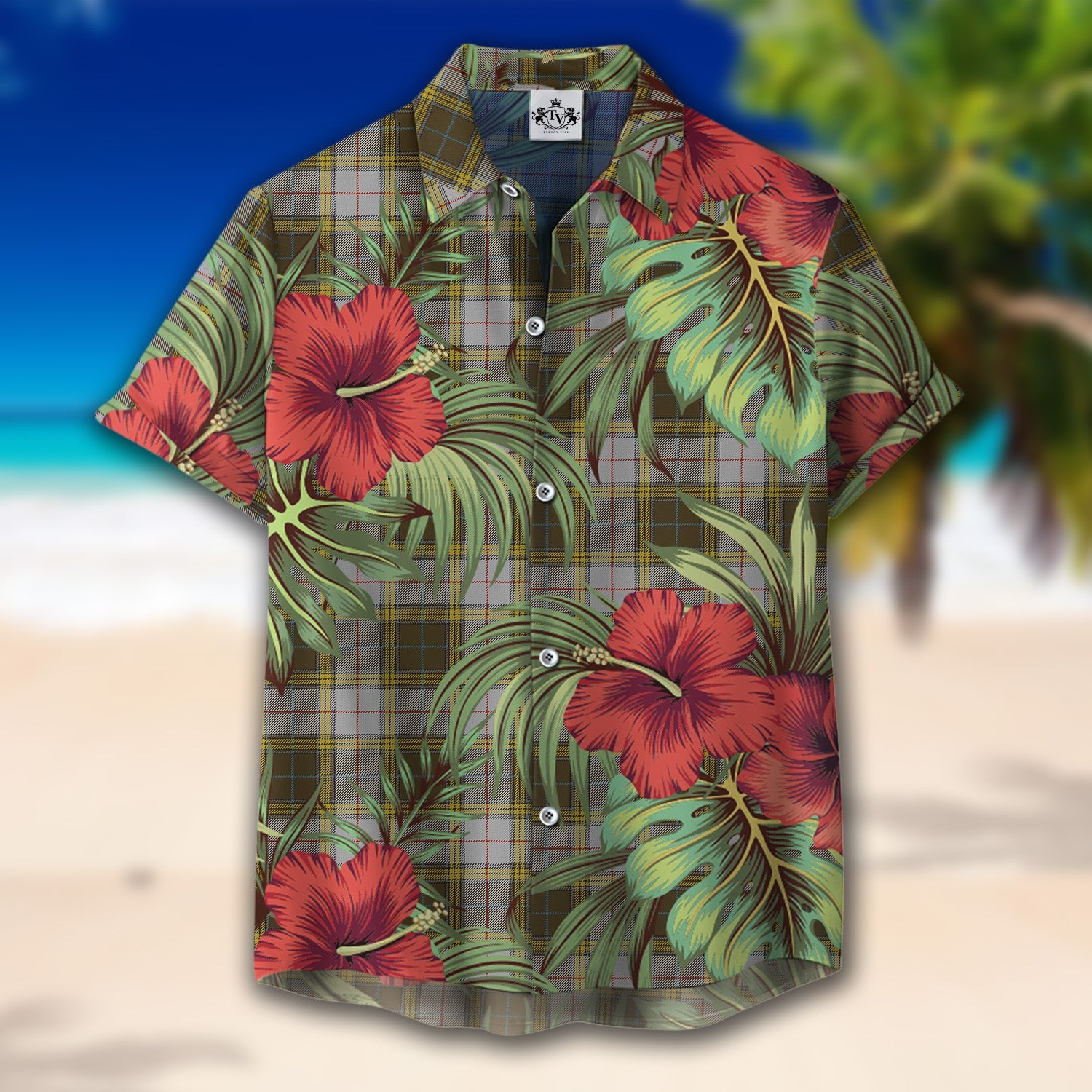 Scottish Tartan Buchanan Dress Clan Hawaiian Shirt Hibiscus - Tropical Garden Style