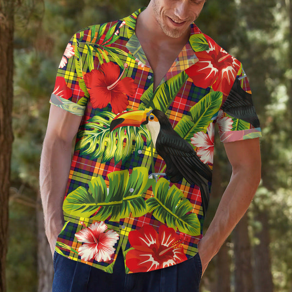 Scottish Tartan Buchanan Modern Clan Hawaiian Shirt Hibiscus - Tropical Garden Style