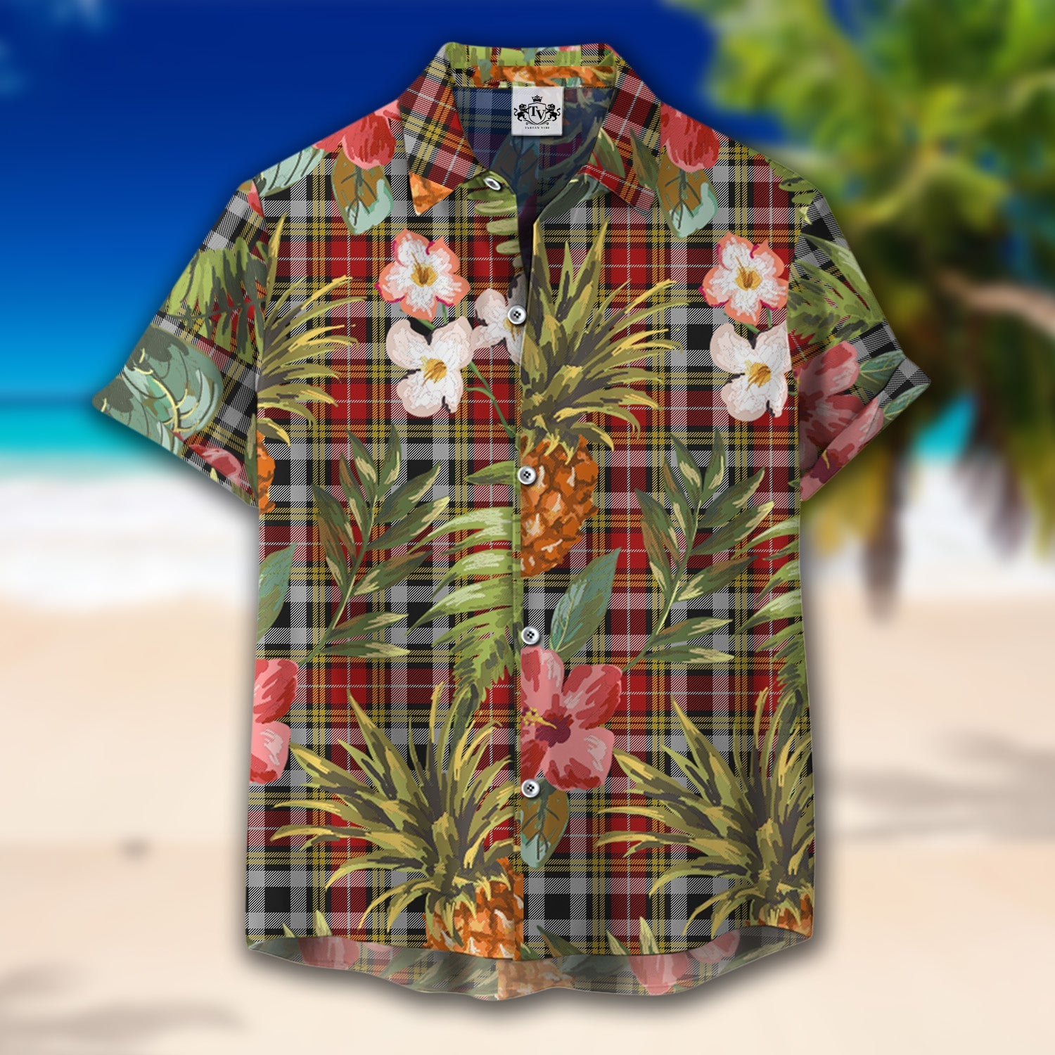 Scottish Tartan Buchanan Old Dress Clan Hawaiian Shirt Hibiscus - Tropical Garden Style