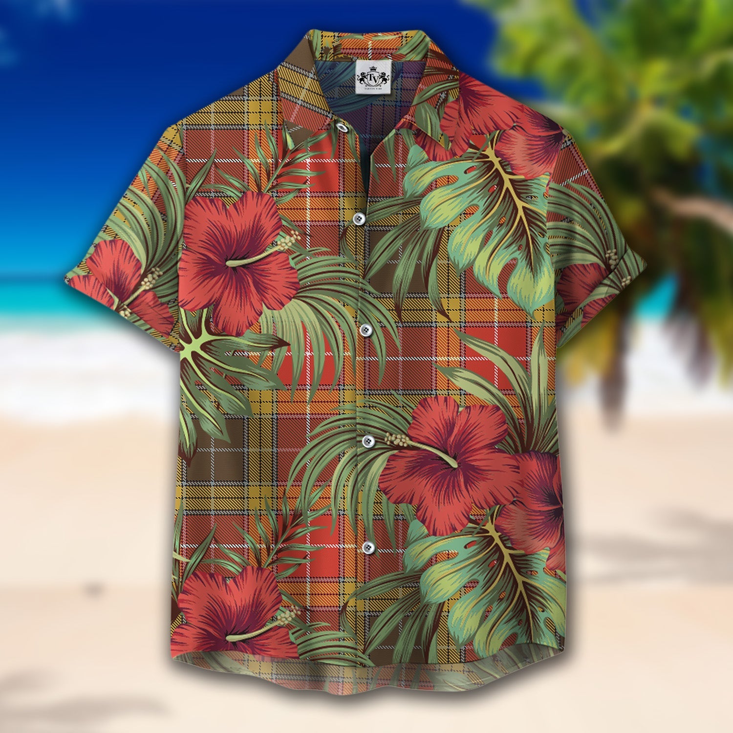 Scottish Tartan Buchanan Old Set Weathered Clan Hawaiian Shirt Hibiscus - Tropical Garden Style