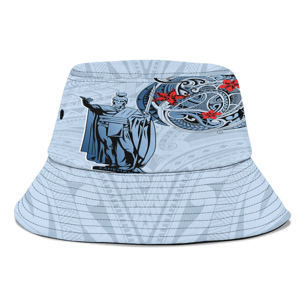 King Kamehameha Hawaiian Bucket Hat Sea Green Plumeria Style