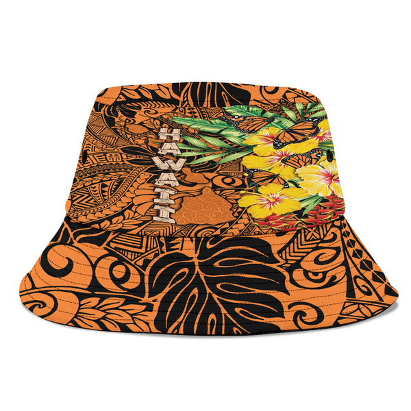 Hawaii Bucket Hat Kamehameha Butterfly Tropical Style