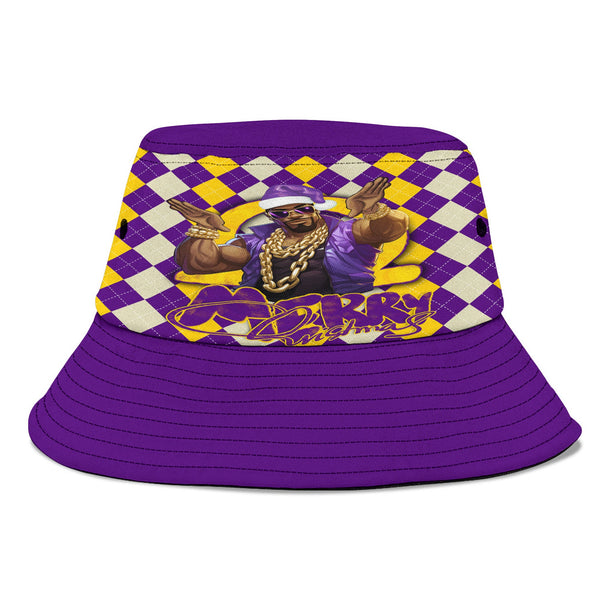 Fraternity Hat - OPP Christmas Bucket Hat Bulldog Purple Gold Caro Pattern Style